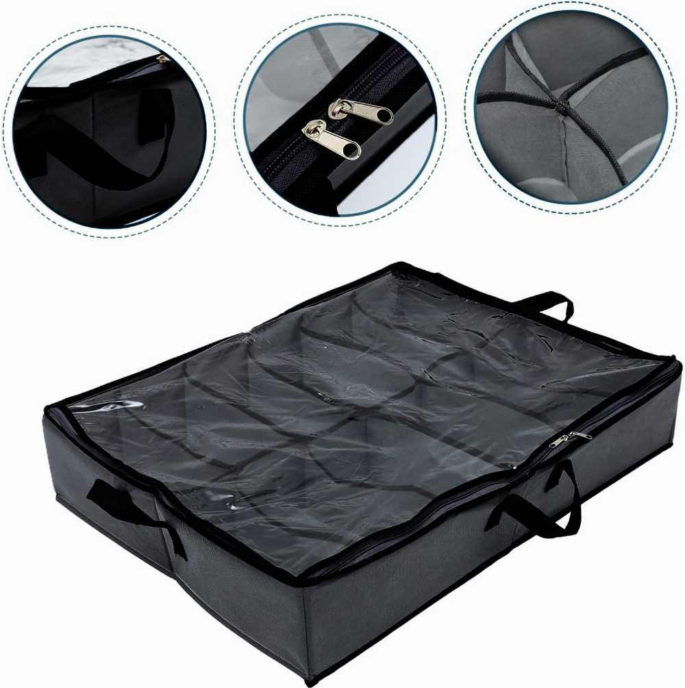 Shoes Under Bed Shoe Organizer Bag Hard Solid Fabric with Clear Plastic Zip Cover 1 Pc